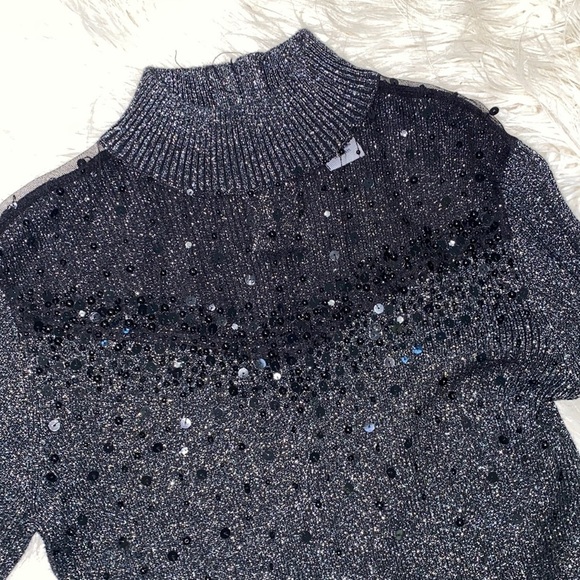 Lauren Michelle Black grey sparkly sequin top size medium - Picture 5 of 6